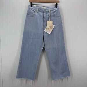 NWT Haikure Ana Candy Denim Pantaloni High Rise Blue Fringe Raw Hem Boho sz 29